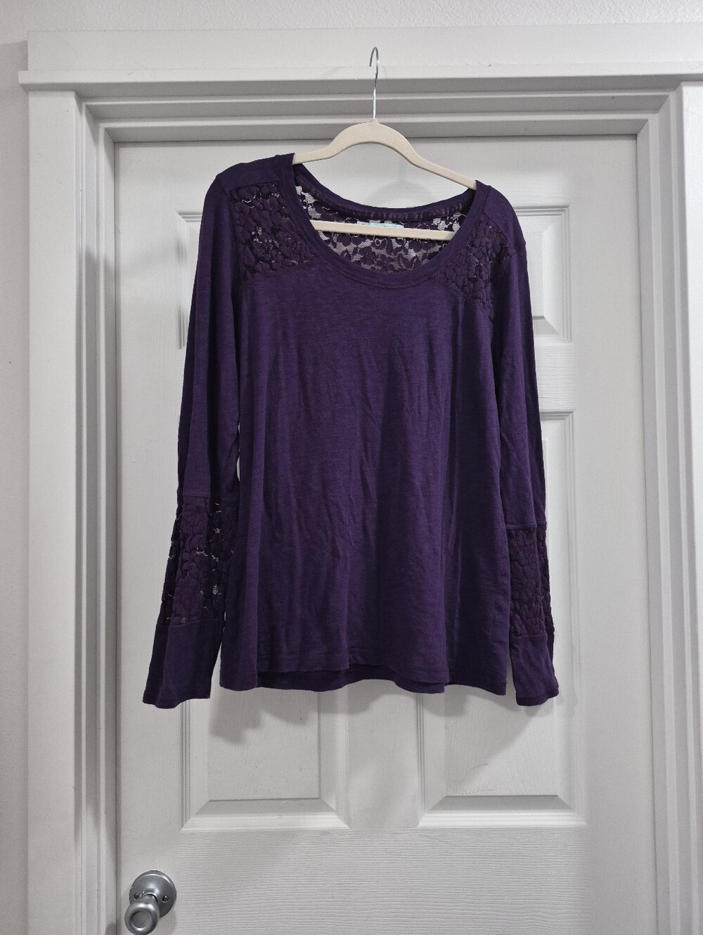Maurices Purple Lace-Trim Long Sleeve Tee